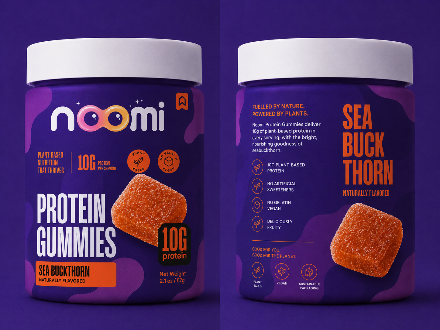 Noomi Sea Buckthorn Gummies — front and back of the jar